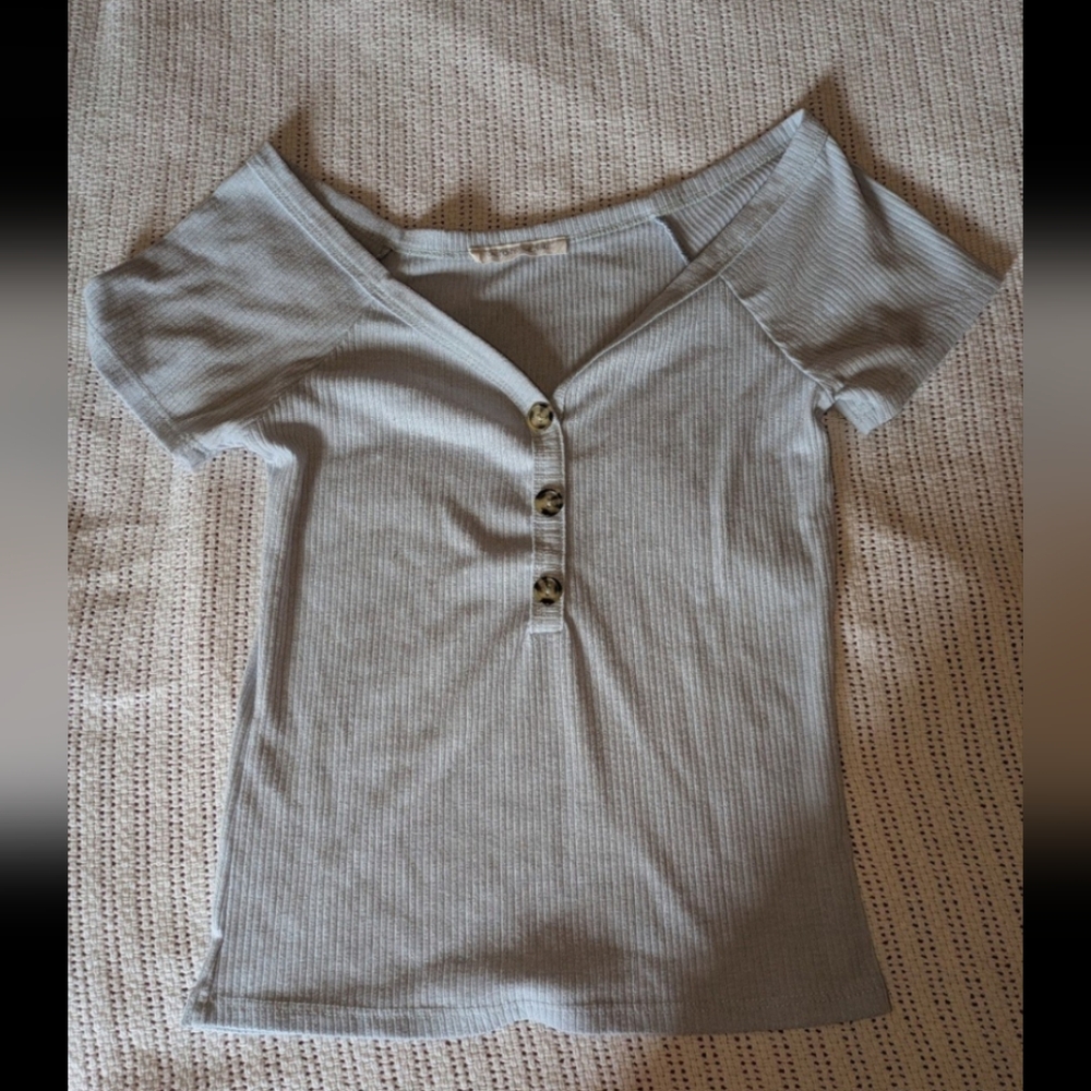 Caution To The Wind Light Blue Buttoned Top